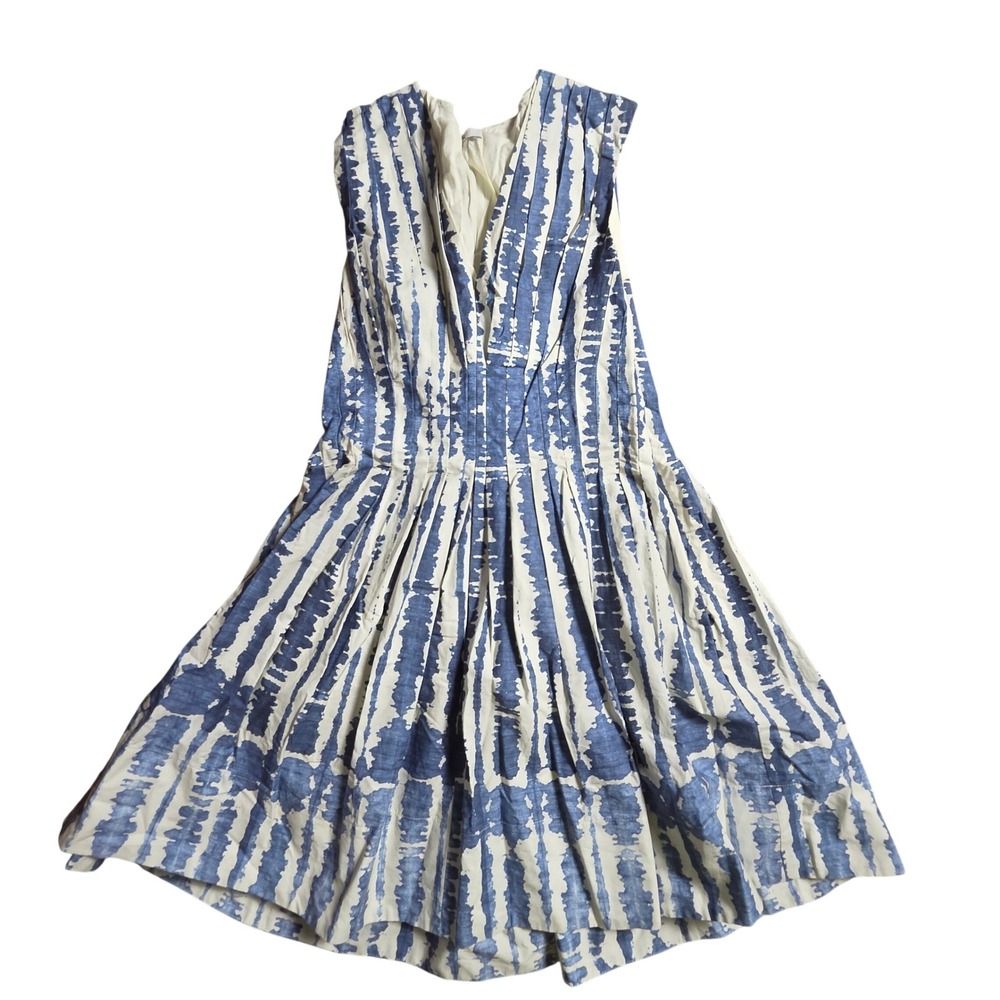 Banana Republic Ariana Mini Dress 6 Abstract Stripe Pleated V-Neck Coastal